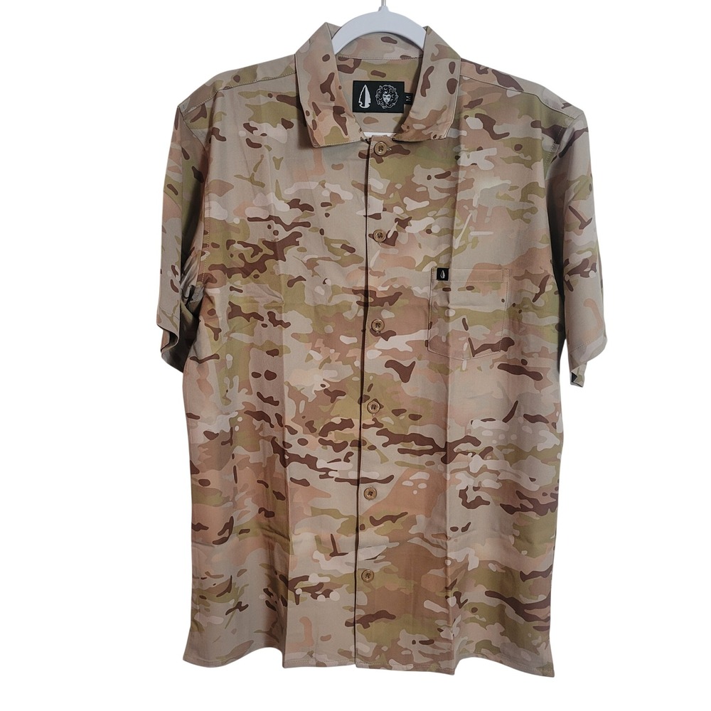 TacHuntFish MC Arid Mojito Mens Short Sleeve Button Down Camo Shirt Medium NEW